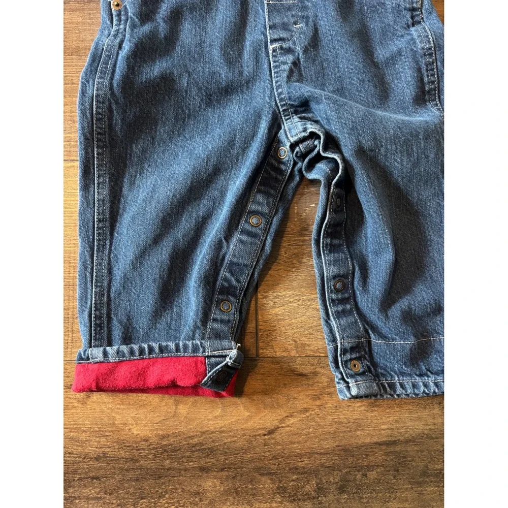 OshKosh Blue Denim Overalls Kids 18 Months Red Cuff Snap Leg Vintage